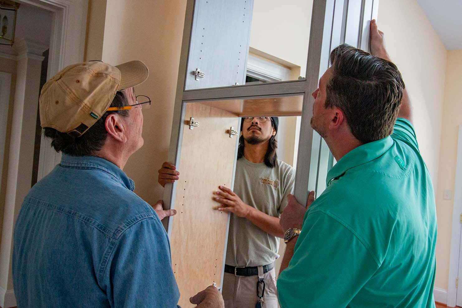 Custom millwork being installed