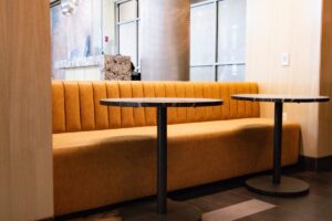 Restaurant custom banquette seating orange