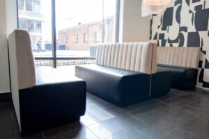 black and white custom banquette seating