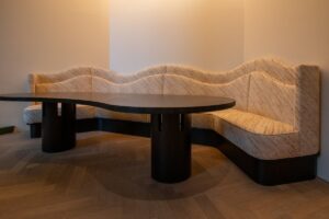 gray modern curved banquette seating