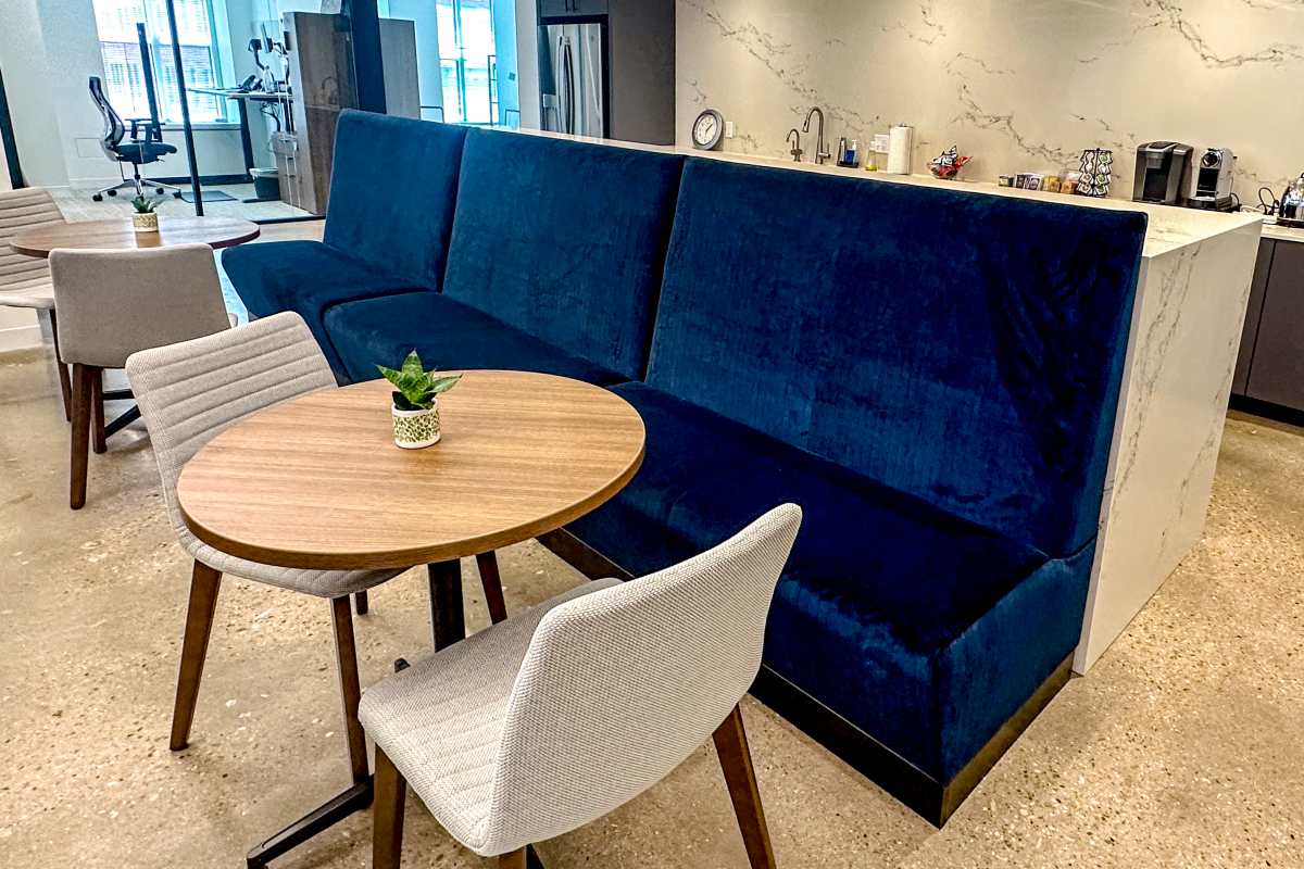 custom bench dining banquette blue in office