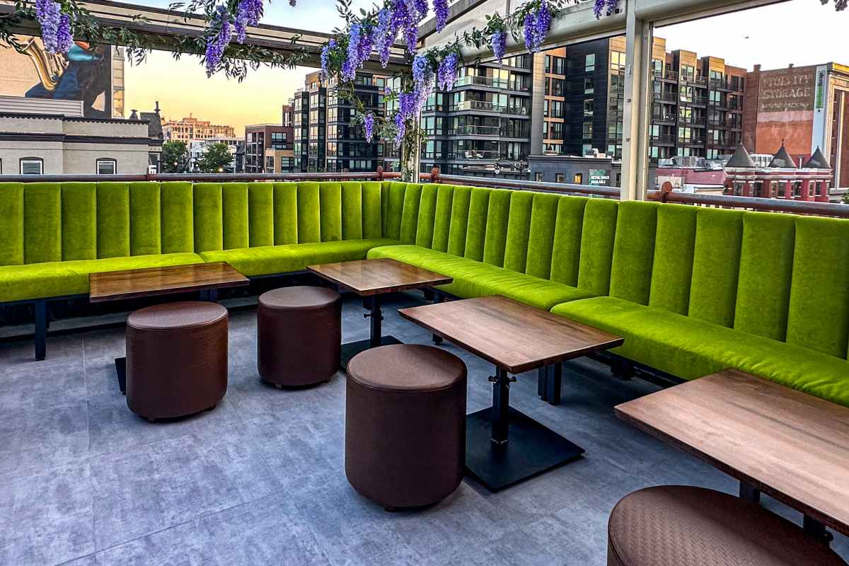 custom commercial millwork outside green commercial custom banquettes